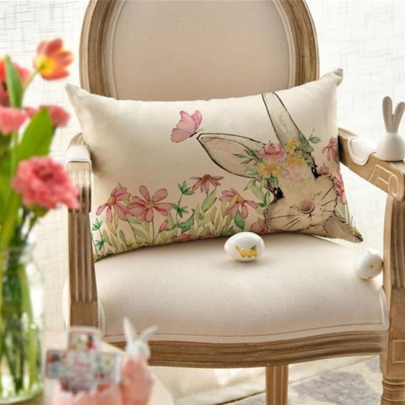 Easter Decorative Throw Pillow Cover Cottage Spring Decor Bunny Accent Case 20" - Picture 2 of 10